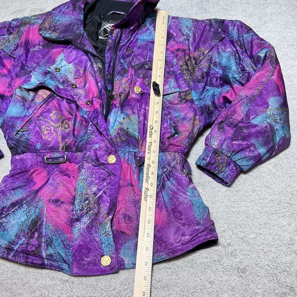 Vintage Black Bear Ski Jacket Womens 8 Purple Abstract Splash All Over Print 80s - Picture 8 of 13